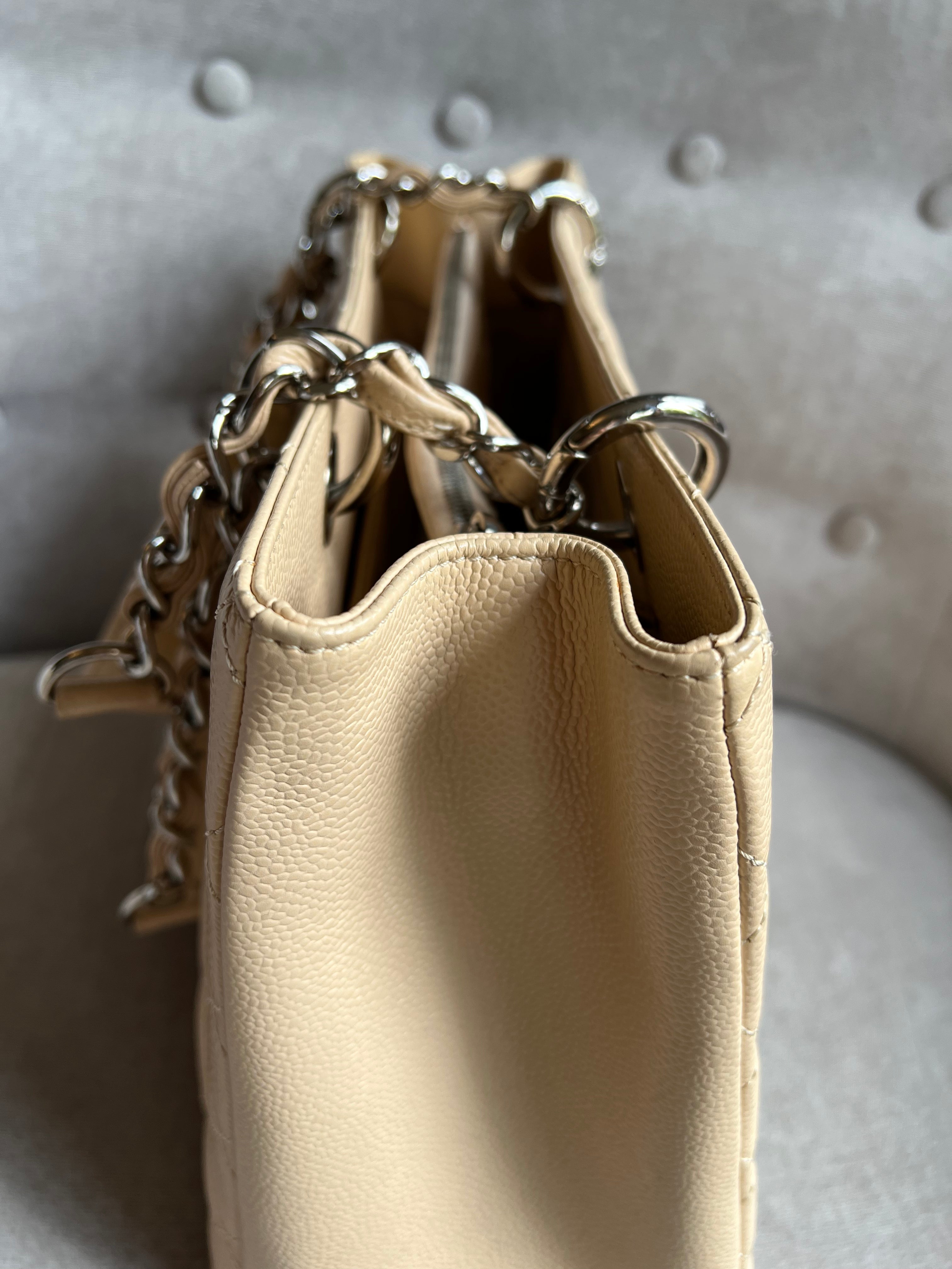 Chanel Light Beige Caviar Grand Shopper Tote with gold hardware (GST)