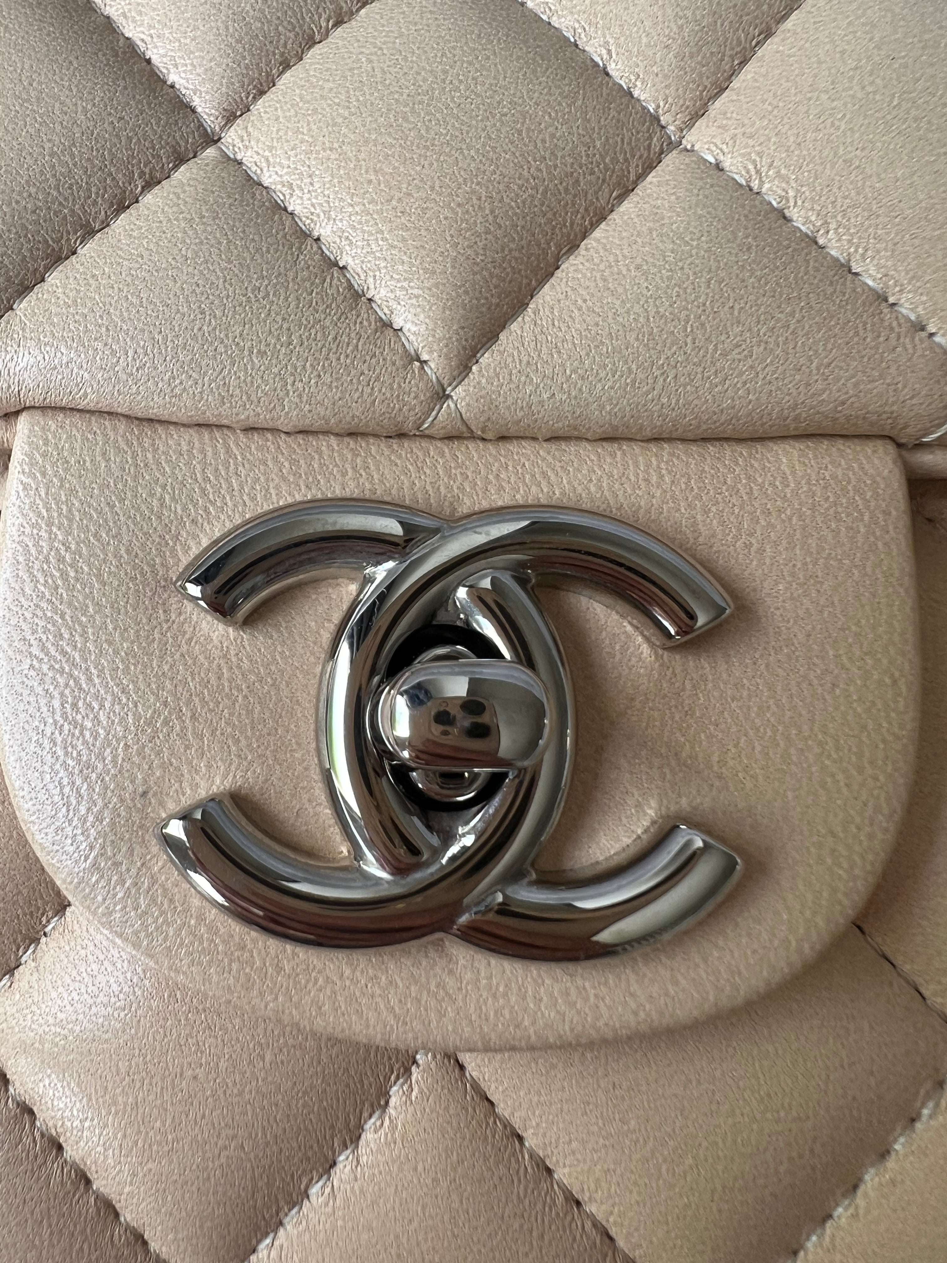 Chanel East West Flap in Light Beige Lambskin Silver Hardware