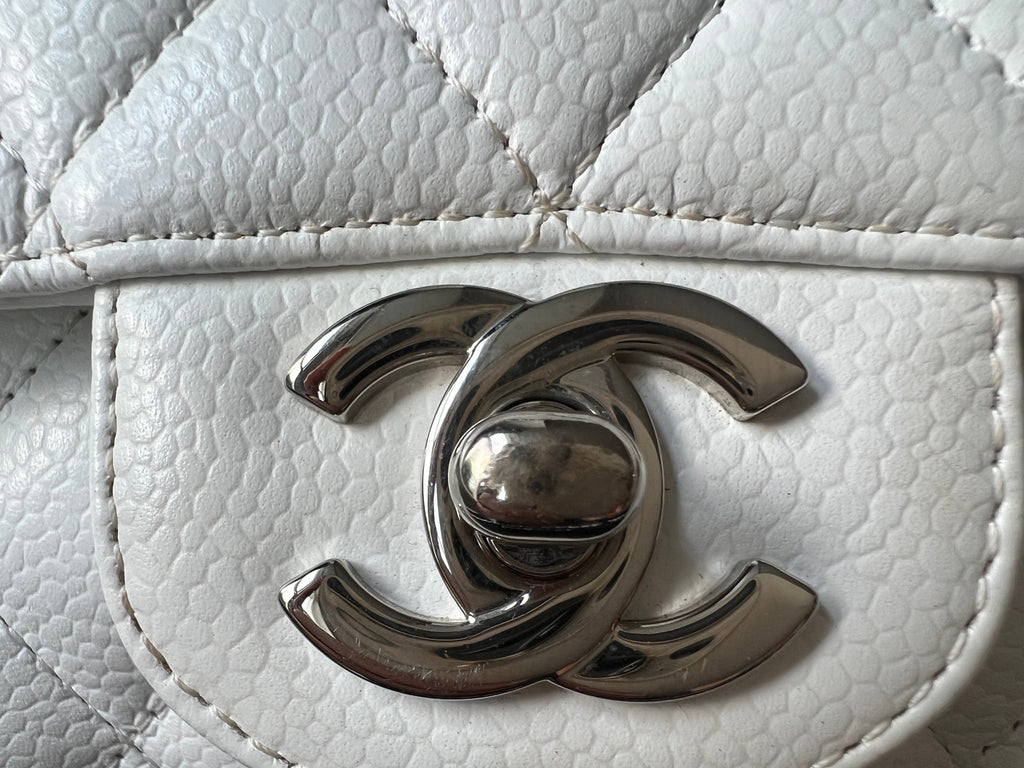 Chanel Medium Classic Flap in White Caviar (RRP £8,530)