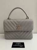 CHANEL Trendy CC Dual Handle Small Chevron Lambskin Leather
