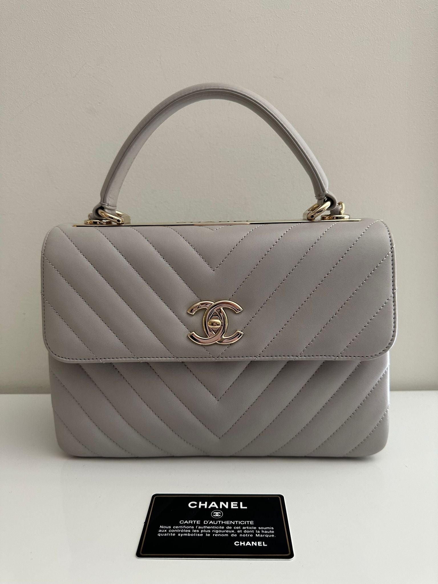 CHANEL Trendy CC Dual Handle Small Chevron Lambskin Leather