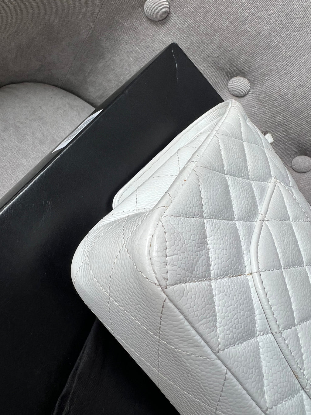 Chanel Medium Classic Flap in White Caviar (RRP £8,530)
