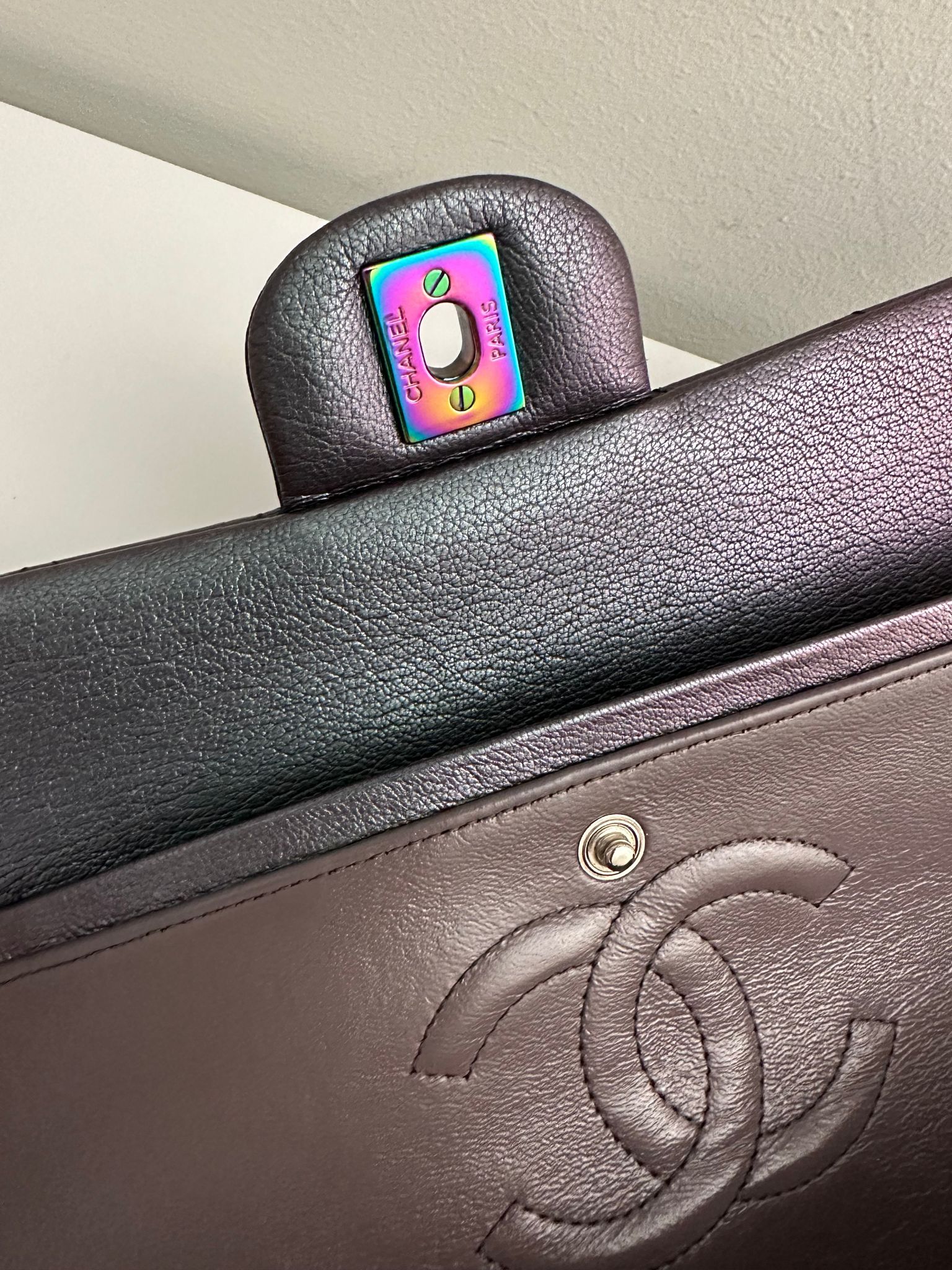 Chanel Classic Medium Goat Flap Purple Rainbow Hardware