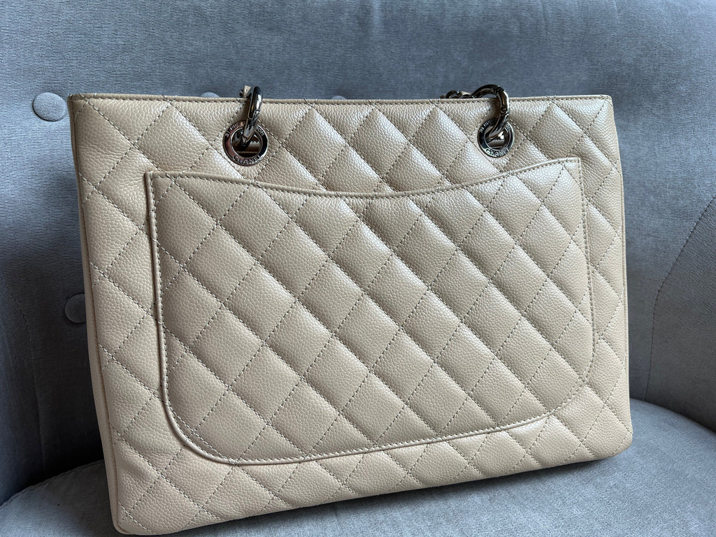 Chanel Light Beige Caviar Grand Shopper Tote with gold hardware (GST)