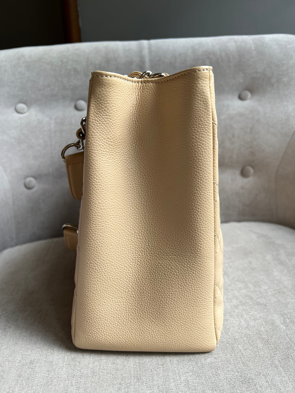 Chanel Light Beige Caviar Grand Shopper Tote with gold hardware (GST)