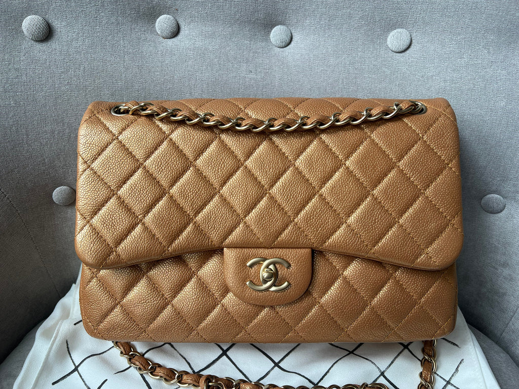 Chanel Jumbo Double Flap in Gold Caviar (RRP £9,670)