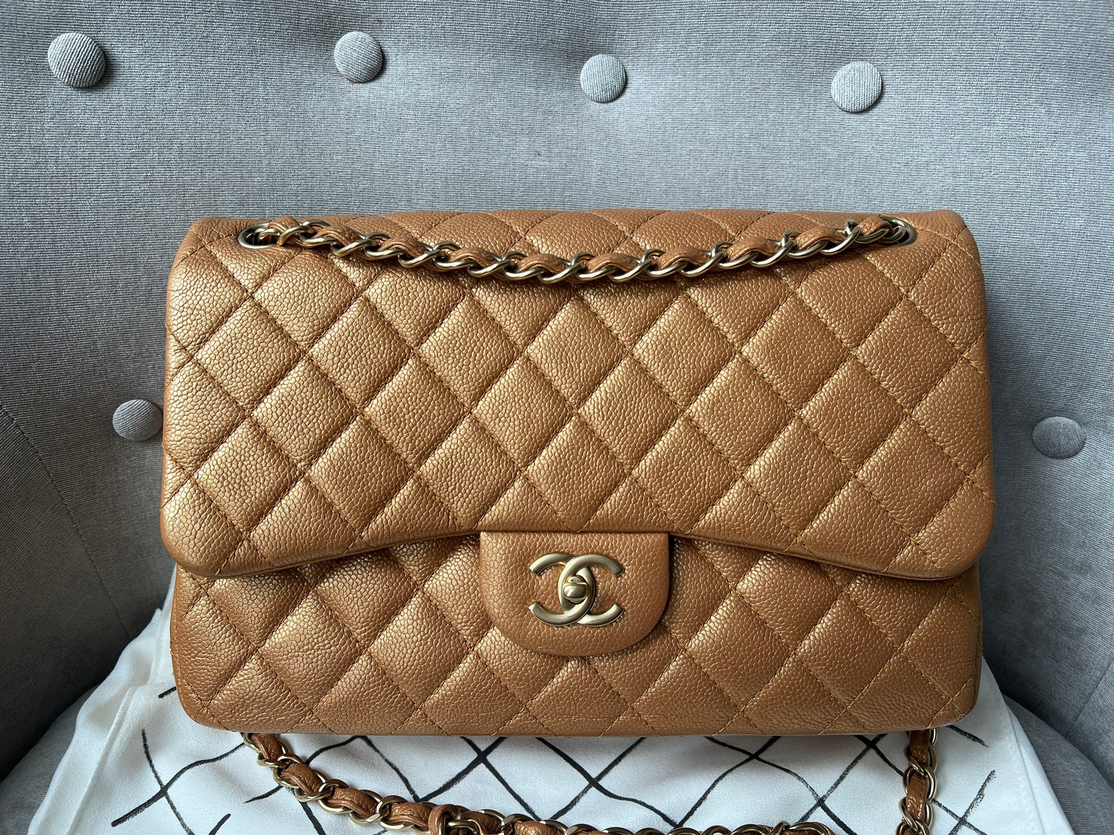 Chanel Jumbo Double Flap in Gold Caviar (RRP £9,670)