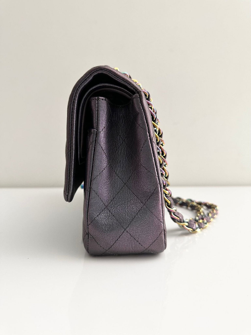 Chanel Classic Medium Goat Flap Purple Rainbow Hardware