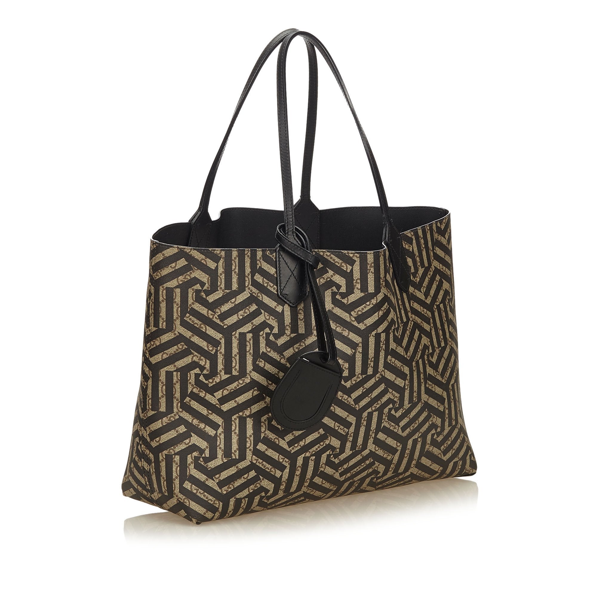 Pre-Loved Gucci Black Coated Canvas Fabric GG Caleido Reversible Tote Italy