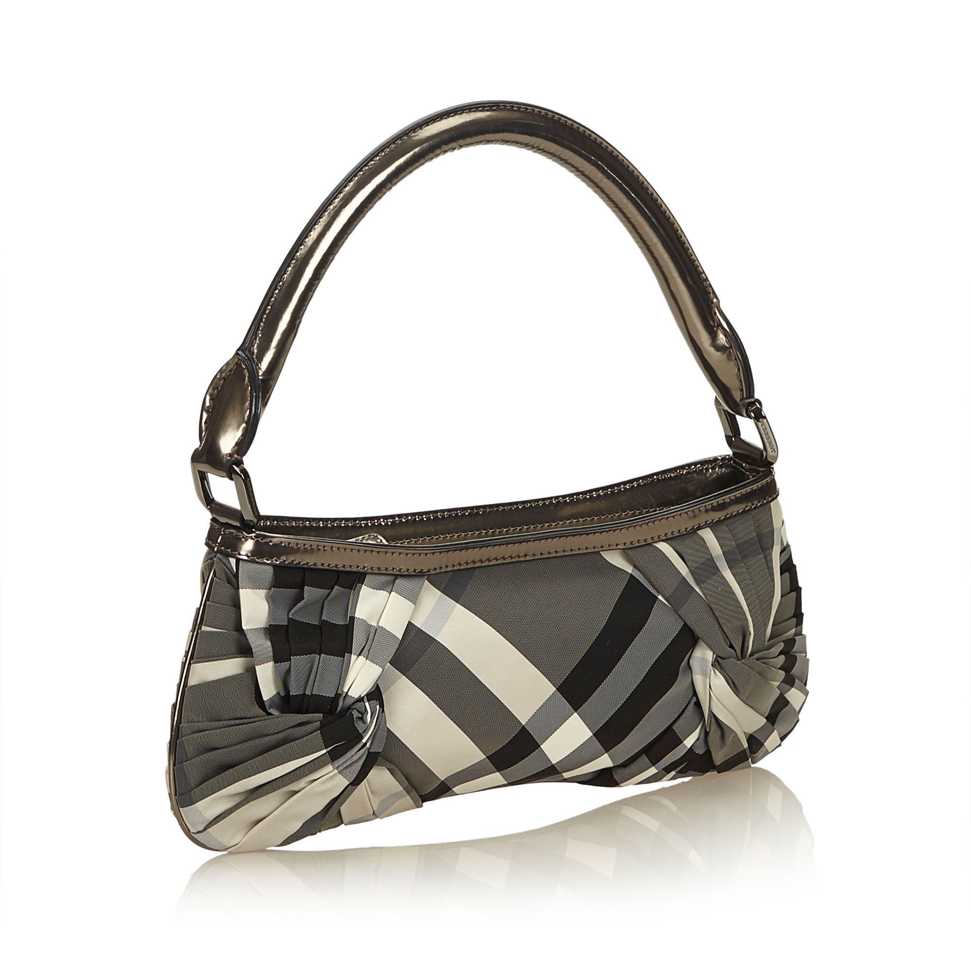 Pre-Loved Burberry Black Nylon Fabric Plaid Baguette United Kingdom