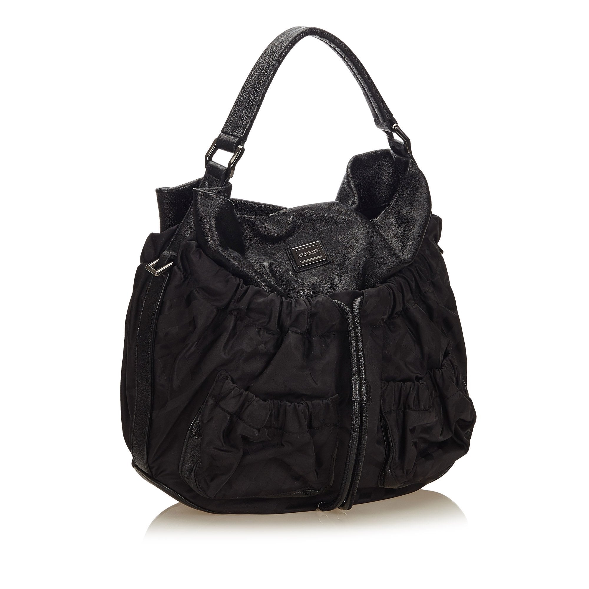 Pre-Loved Burberry Black Nylon Fabric Plaid Hobo UNITED KINGDOM