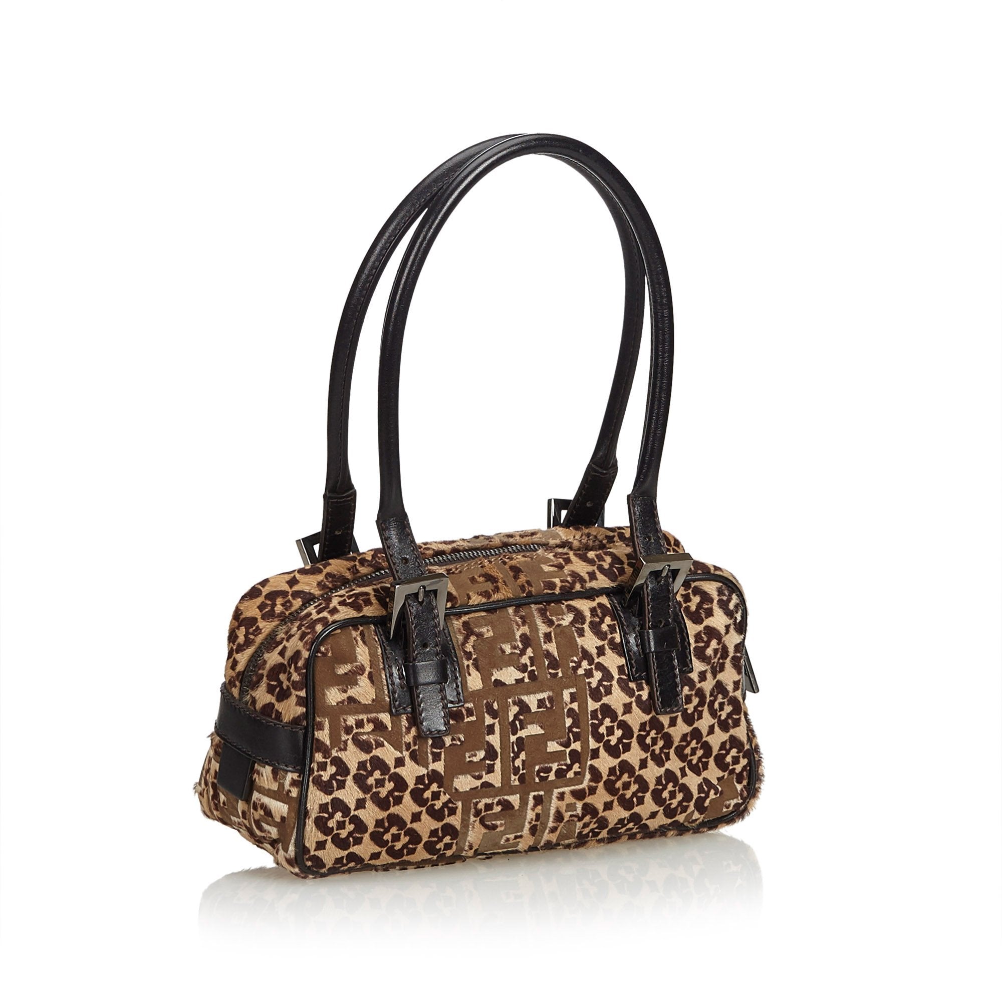Pre-Loved Fendi Brown Beige Pony Hair Natural Material Zucca Handbag Italy