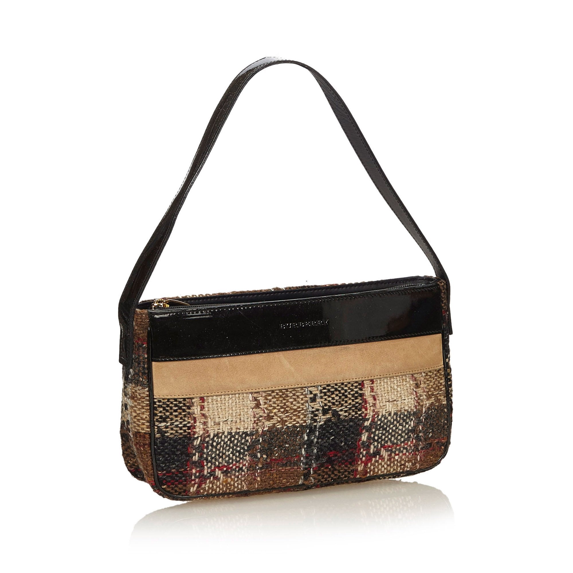 Pre-Loved Burberry Brown Beige Wool Fabric Plaid Baguette United Kingdom