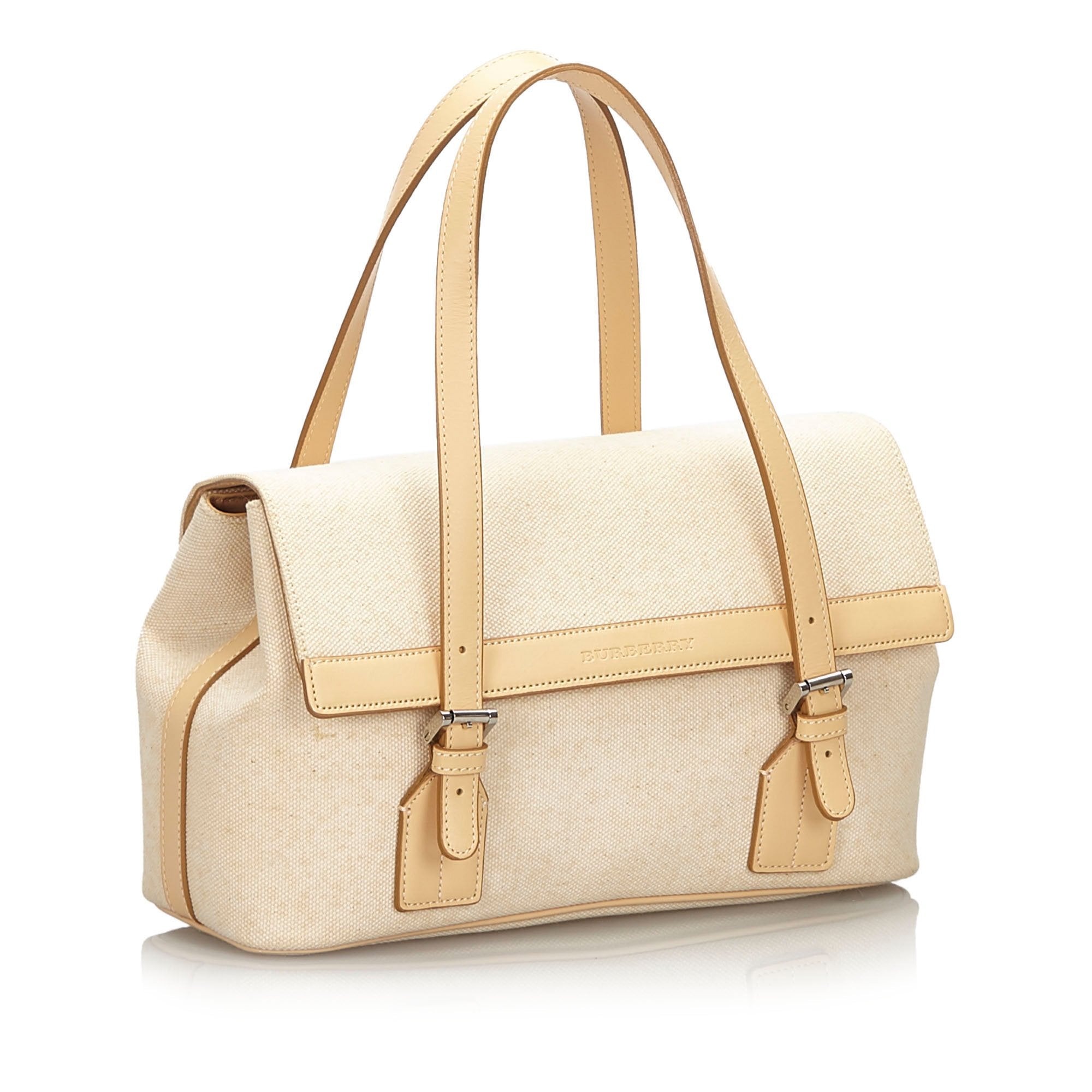 Pre-Loved Burberry White Canvas Fabric Handbag United Kingdom
