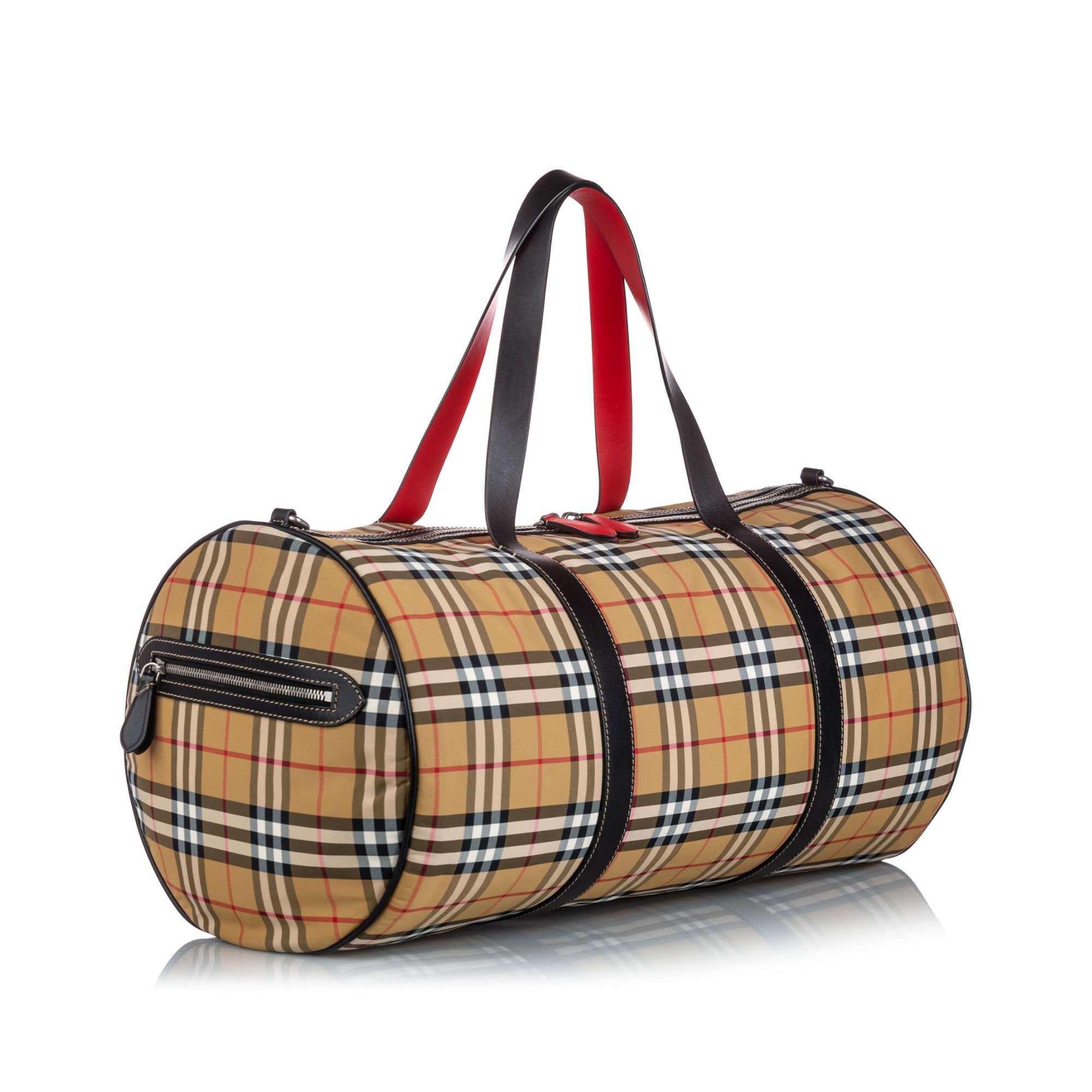 Pre-Loved Burberry Brown Beige Canvas Fabric House Check Barrel Bag Italy