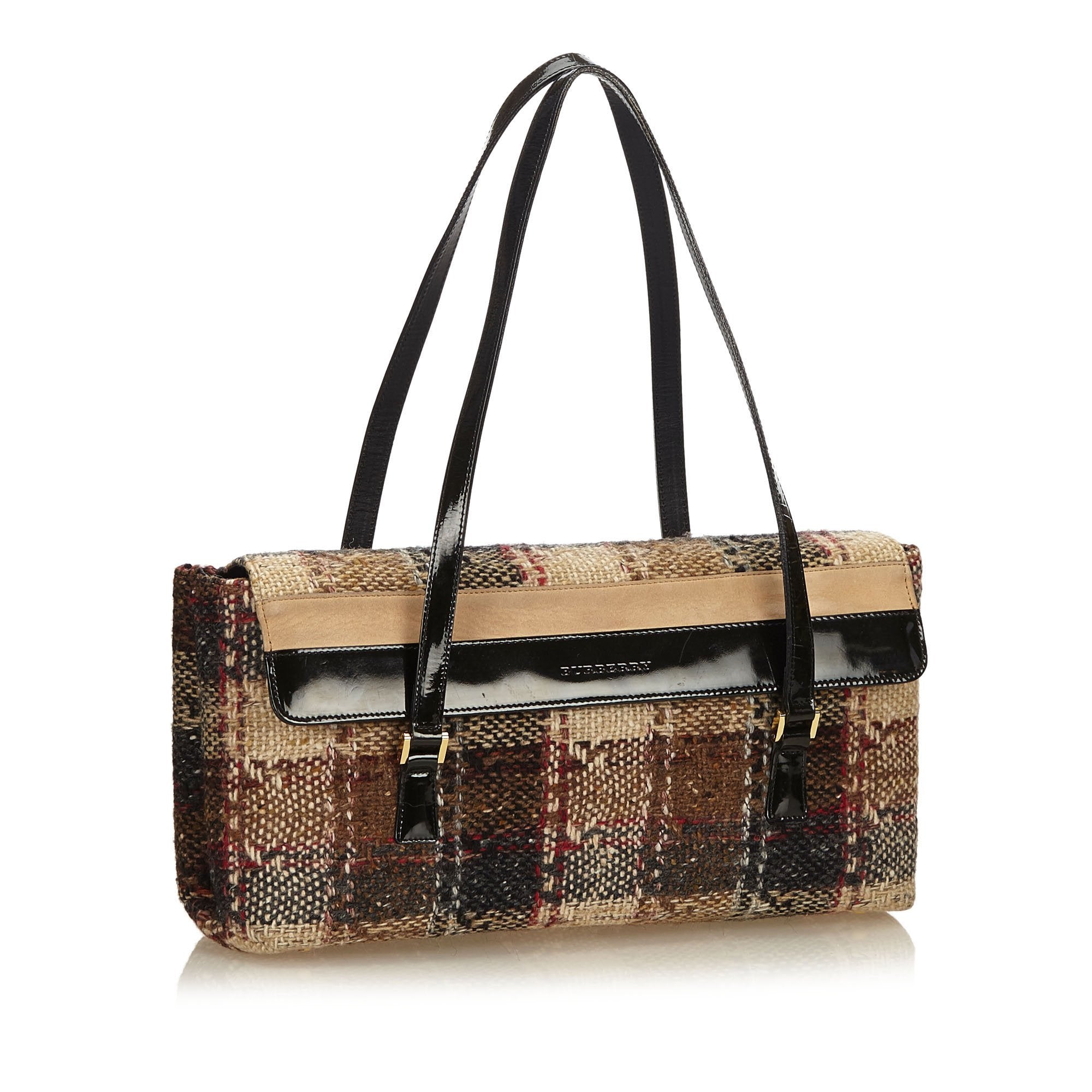 Pre-Loved Burberry Brown Dark Wool Fabric Plaid Shoulder Bag United Kingdom