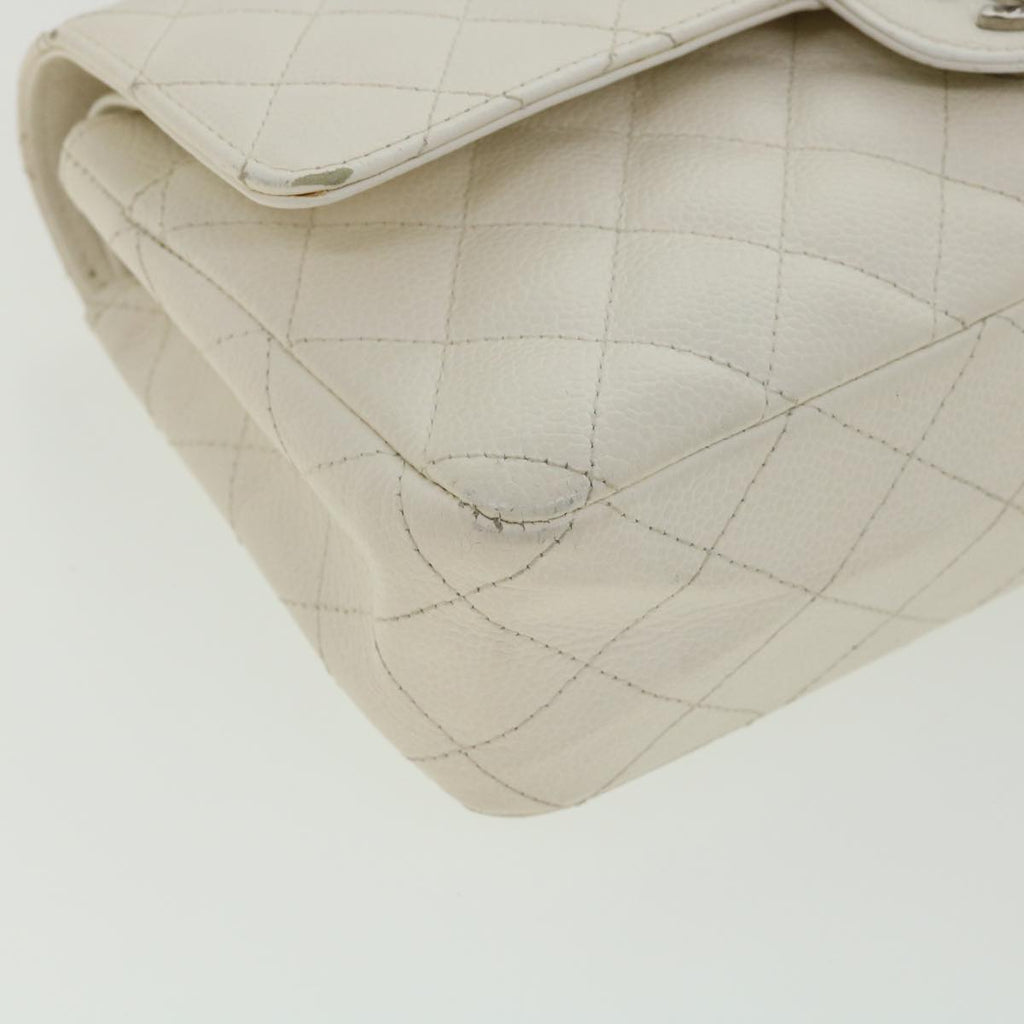 CHANEL Matelasse Double Flap Chain Shoulder Bag Caviar Skin White CC  knn085