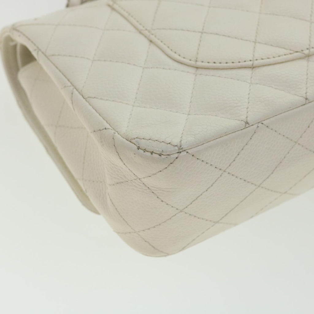 CHANEL Matelasse Double Flap Chain Shoulder Bag Caviar Skin White CC  knn085