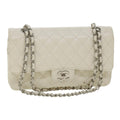 CHANEL Matelasse Double Flap Chain Shoulder Bag Caviar Skin White CC  knn085