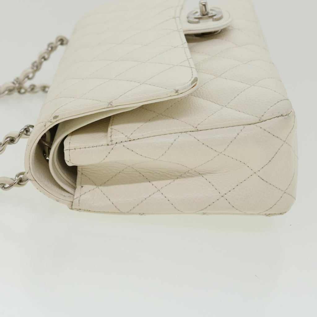 CHANEL Matelasse Double Flap Chain Shoulder Bag Caviar Skin White CC  knn085