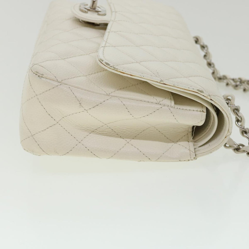 CHANEL Matelasse Double Flap Chain Shoulder Bag Caviar Skin White CC  knn085