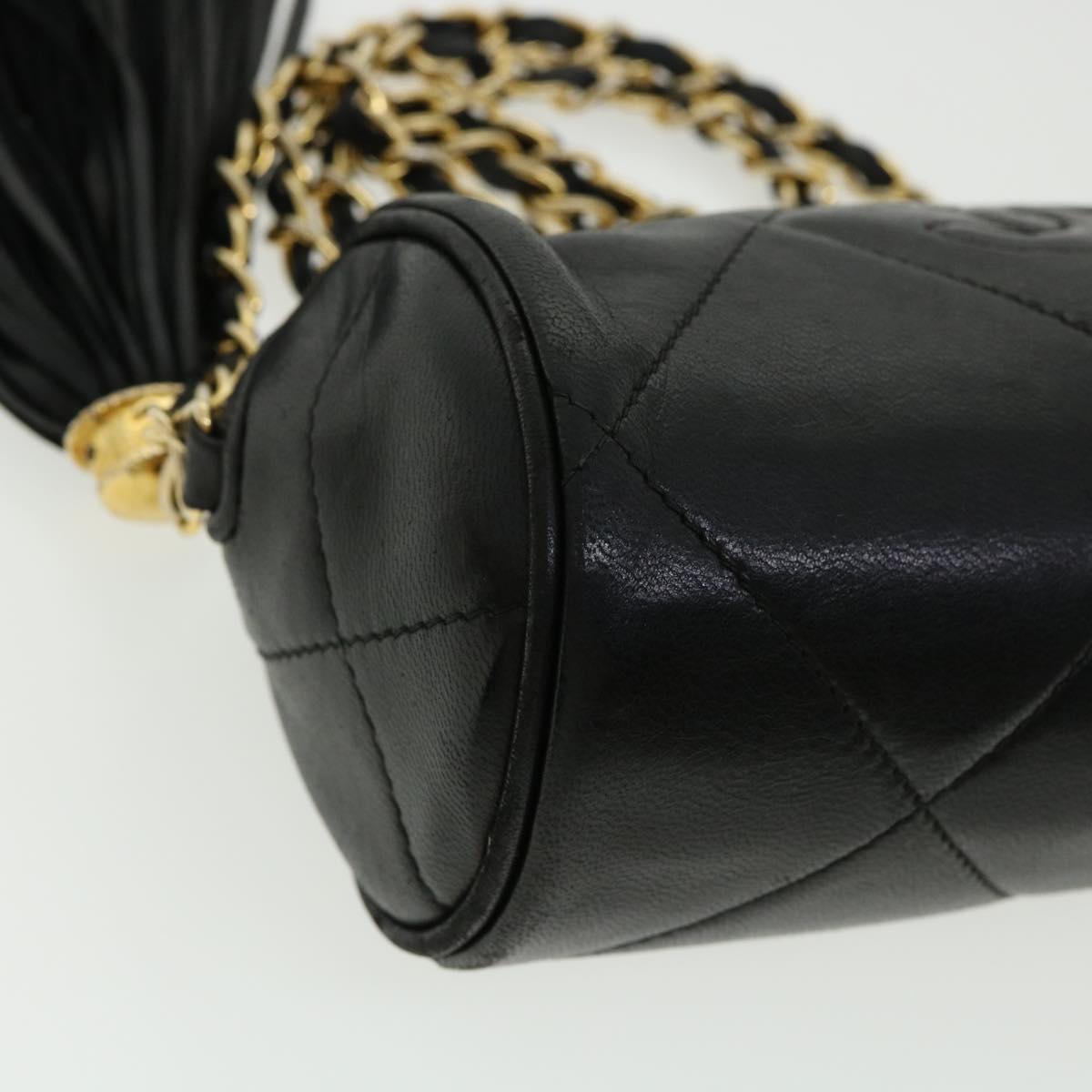 CHANEL COCO Mark FringeChain Shoulder Bag Lamb Skin Black CC  knn088