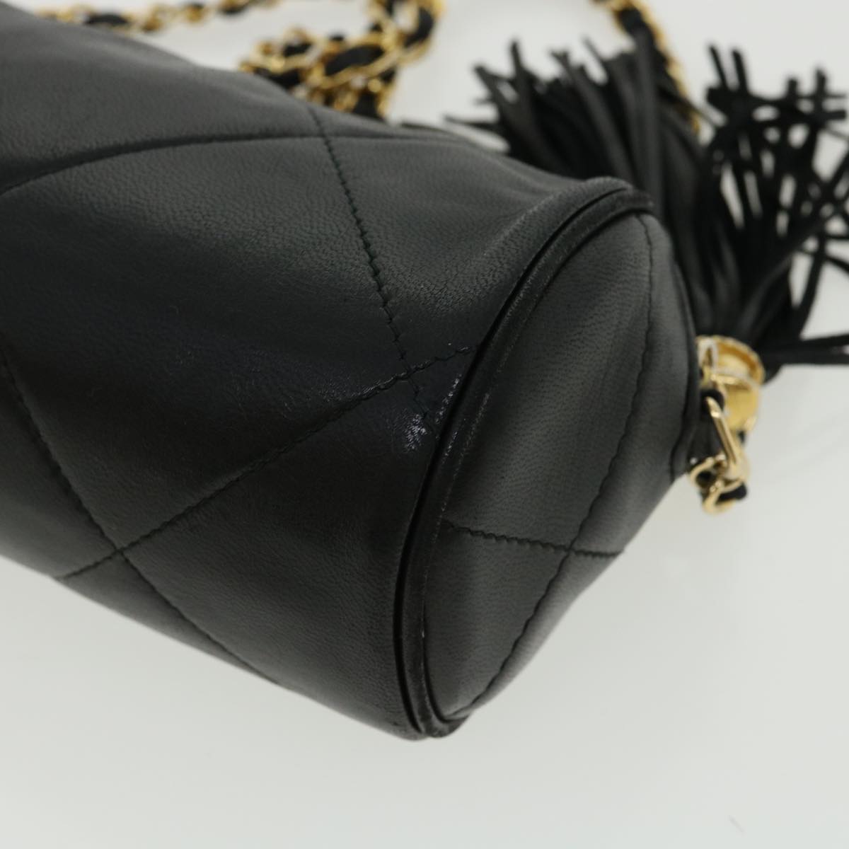 CHANEL COCO Mark FringeChain Shoulder Bag Lamb Skin Black CC  knn088