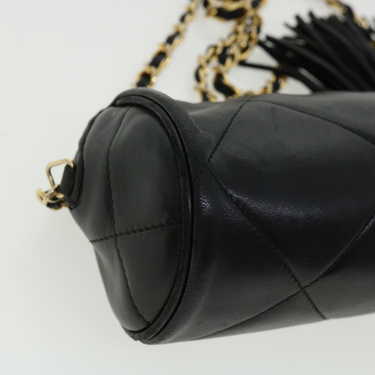 CHANEL COCO Mark FringeChain Shoulder Bag Lamb Skin Black CC  knn088