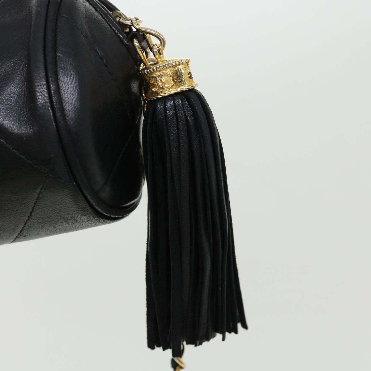 CHANEL COCO Mark FringeChain Shoulder Bag Lamb Skin Black CC  knn088
