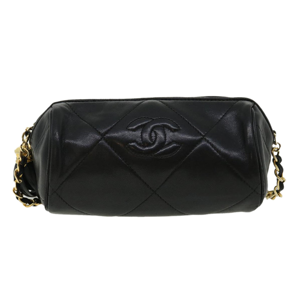 CHANEL COCO Mark FringeChain Shoulder Bag Lamb Skin Black CC  knn088