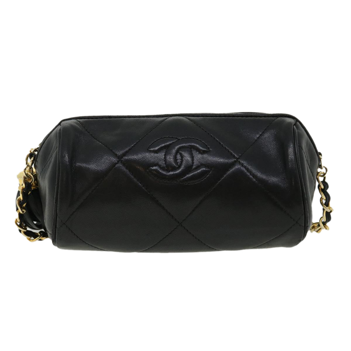 CHANEL COCO Mark FringeChain Shoulder Bag Lamb Skin Black CC  knn088