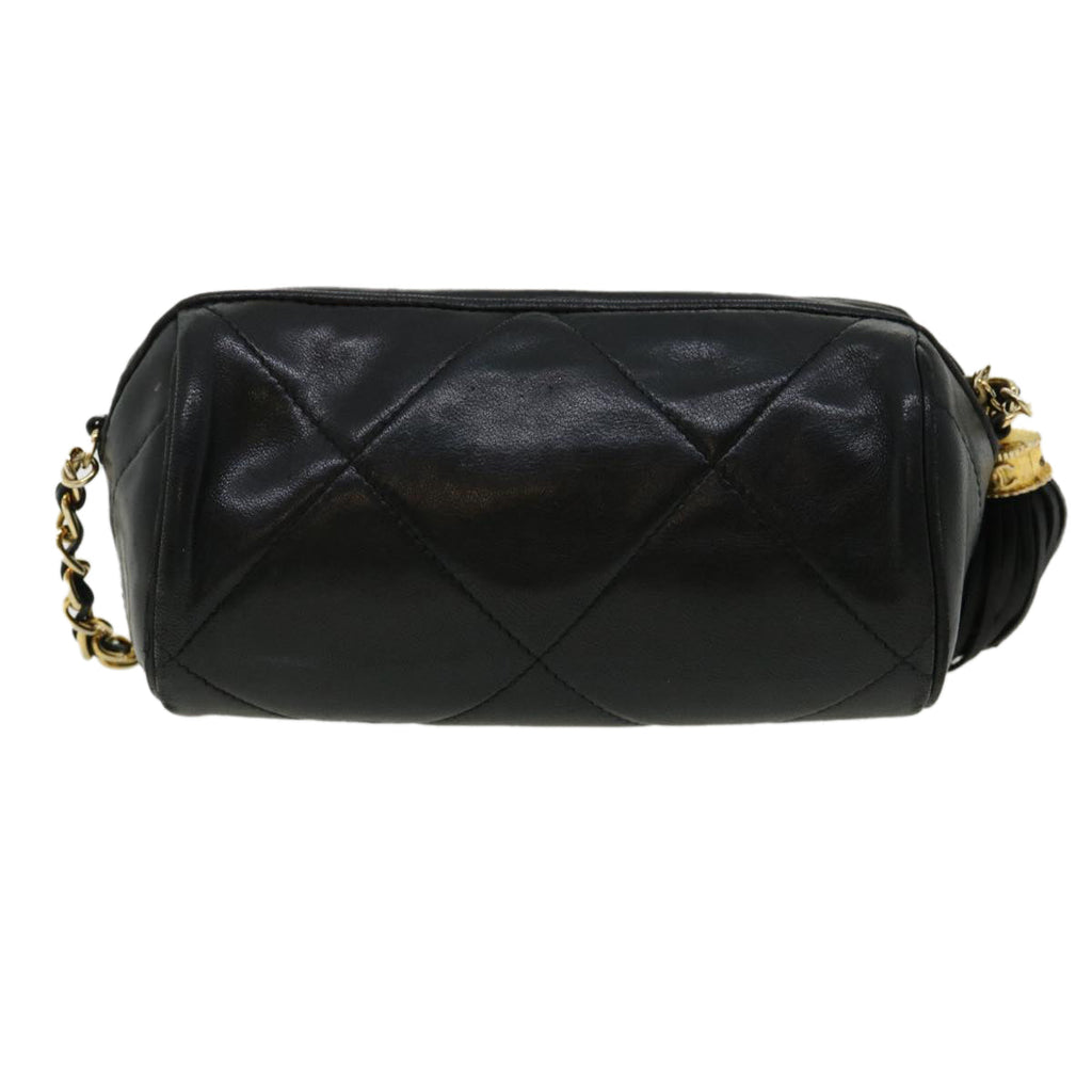 CHANEL COCO Mark FringeChain Shoulder Bag Lamb Skin Black CC  knn088