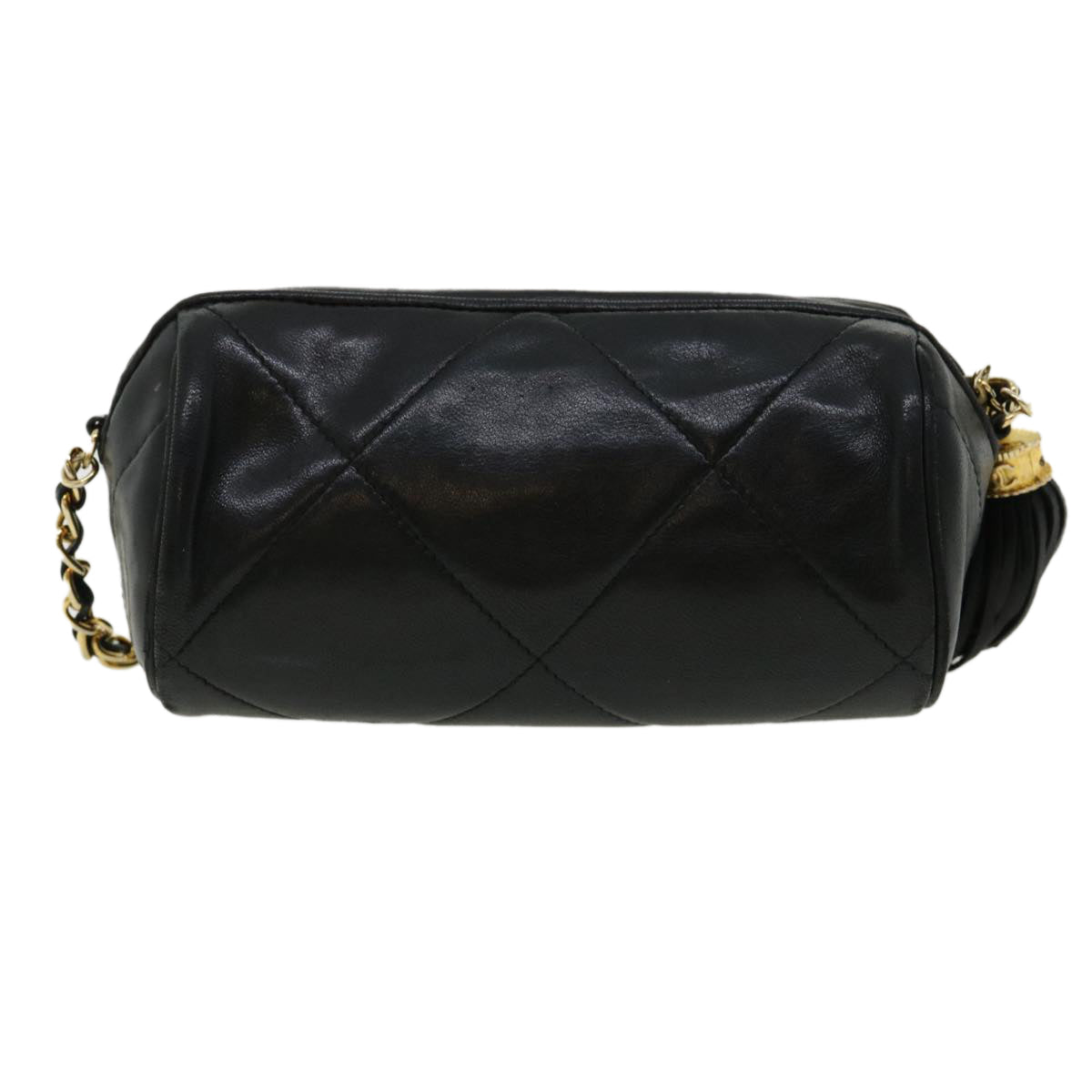 CHANEL COCO Mark FringeChain Shoulder Bag Lamb Skin Black CC  knn088