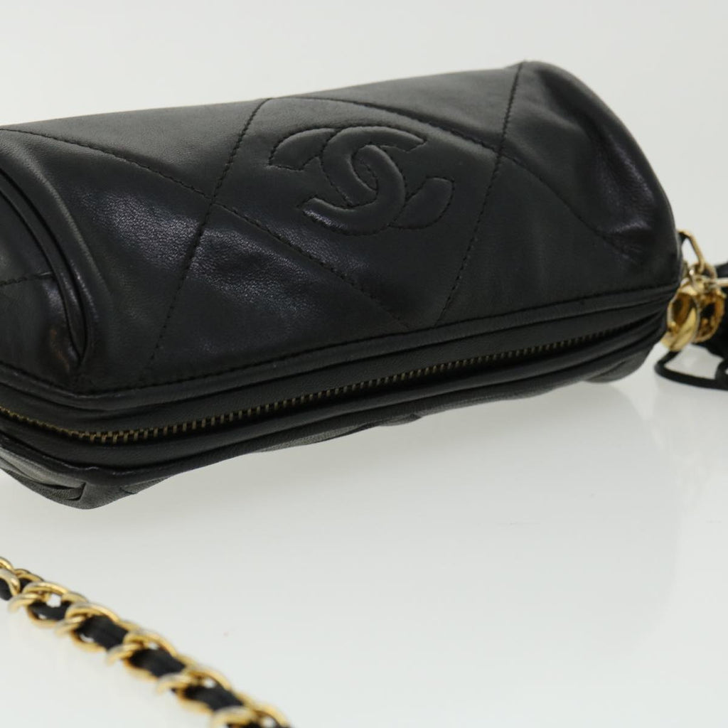 CHANEL COCO Mark FringeChain Shoulder Bag Lamb Skin Black CC  knn088