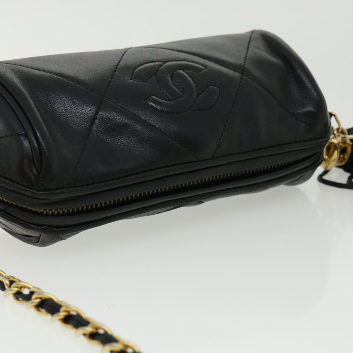CHANEL COCO Mark FringeChain Shoulder Bag Lamb Skin Black CC  knn088