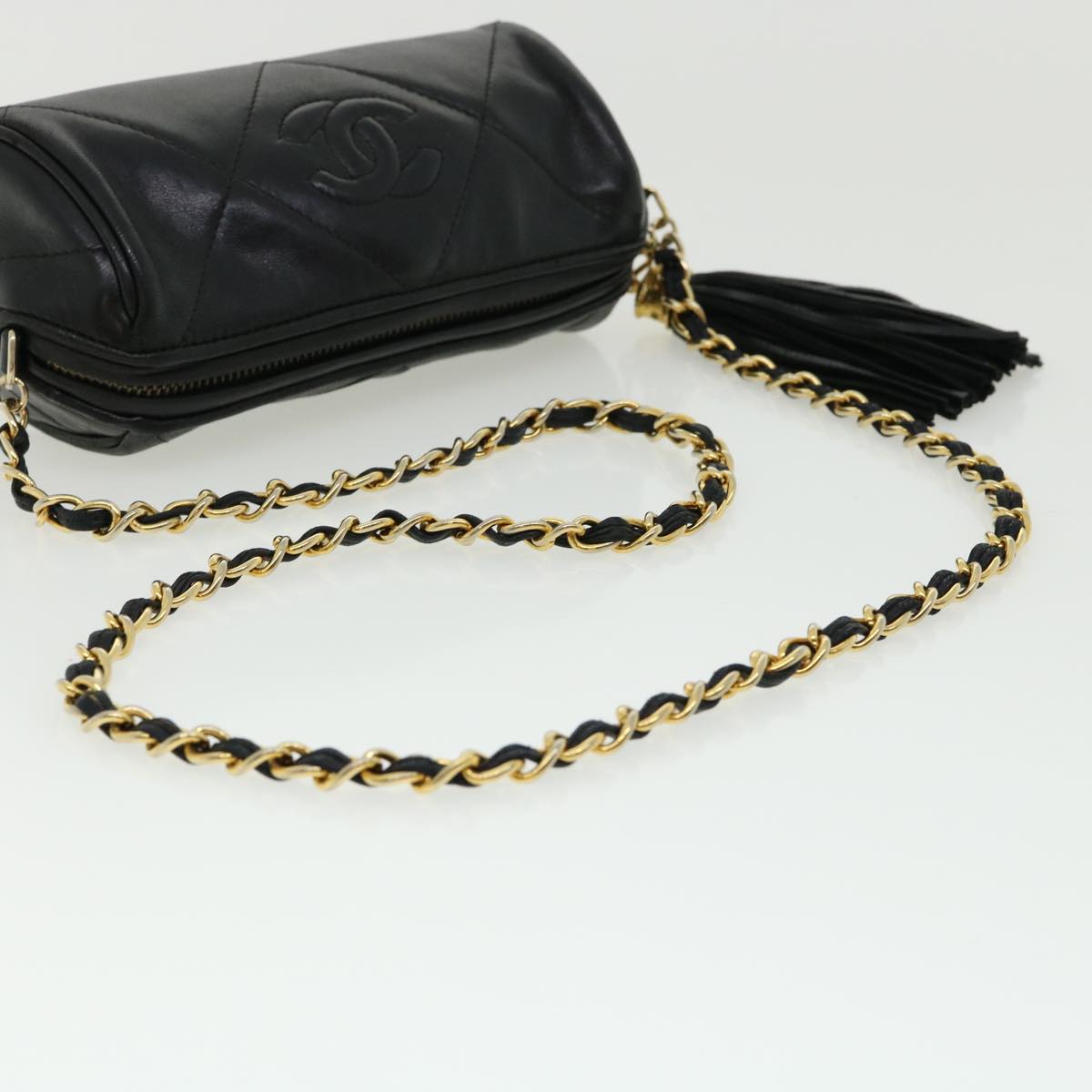 CHANEL COCO Mark FringeChain Shoulder Bag Lamb Skin Black CC  knn088