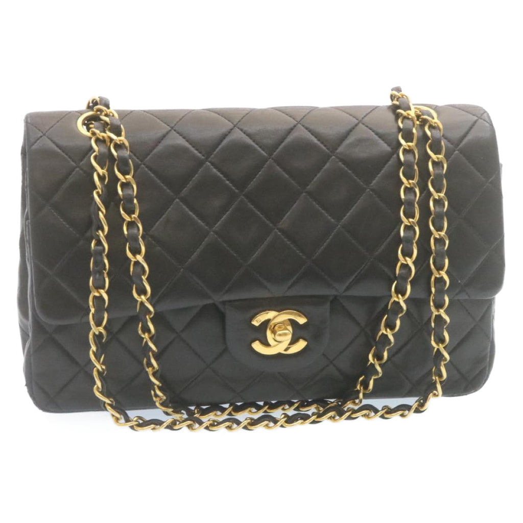 CHANEL Matelasse Chain Flap Classic Shoulder Bag Lamb Skin Black  lt323A
