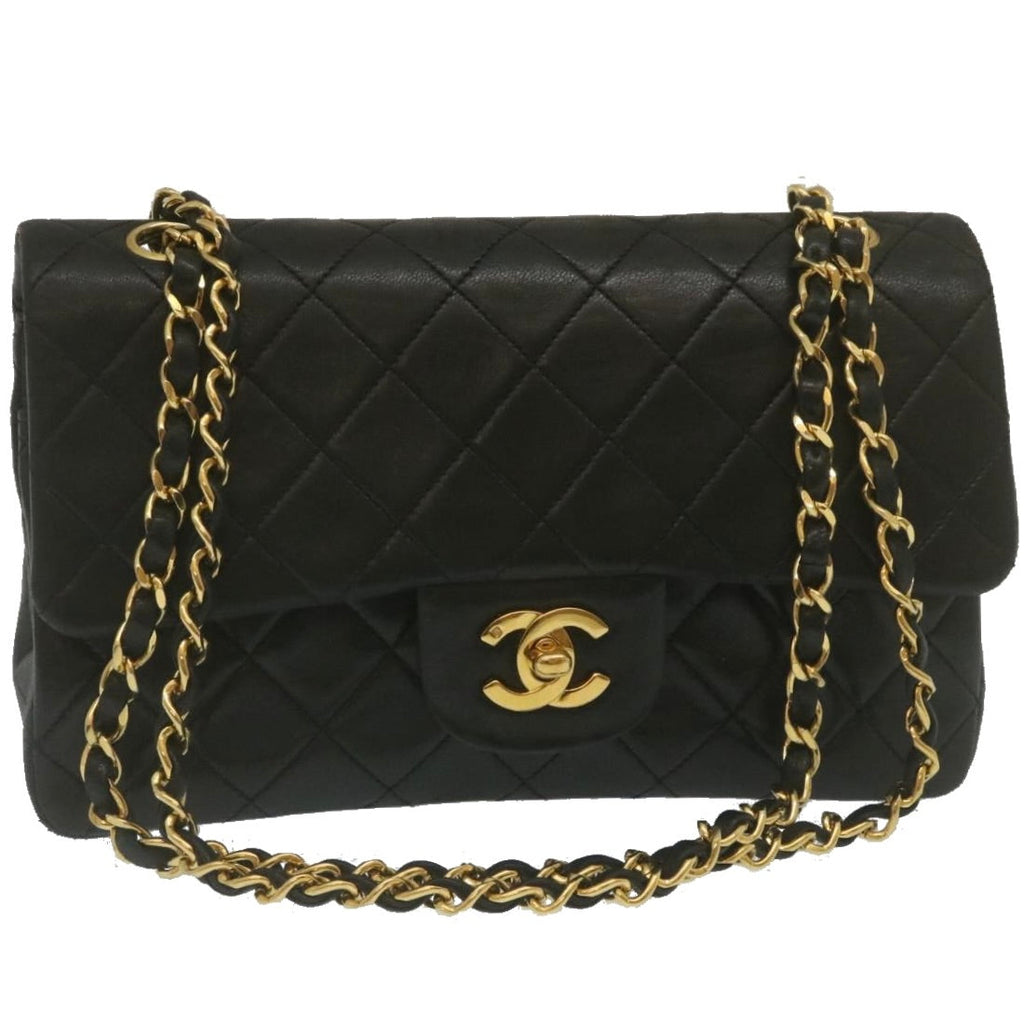 CHANEL Classic Matelasse 23 Chain Flap Shoulder Bag Lamb Skin Black Auth lt398A
