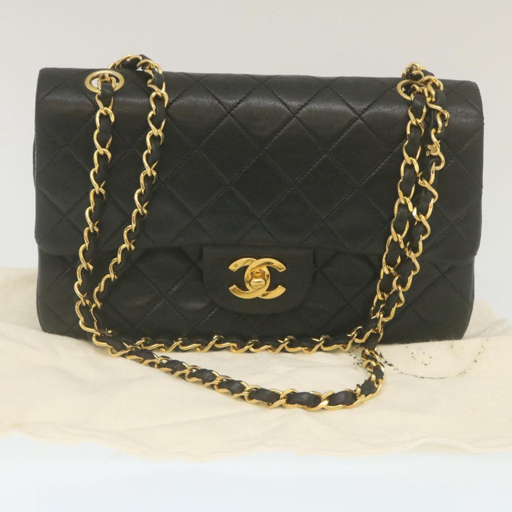 CHANEL Classic Matelasse 23 Chain Flap Shoulder Bag Lamb Skin Black Auth lt398A