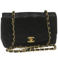 CHANEL Matelasse Turn Lock Diana Chain Shoulder Bag Lamb Skin Black  lt403A