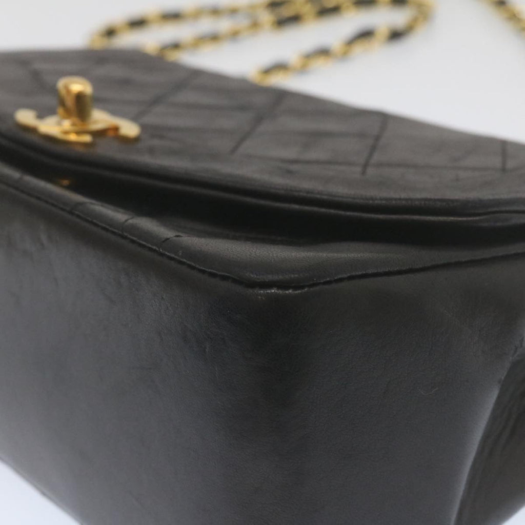 CHANEL Matelasse Turn Lock Diana Chain Shoulder Bag Lamb Skin Black  lt403A