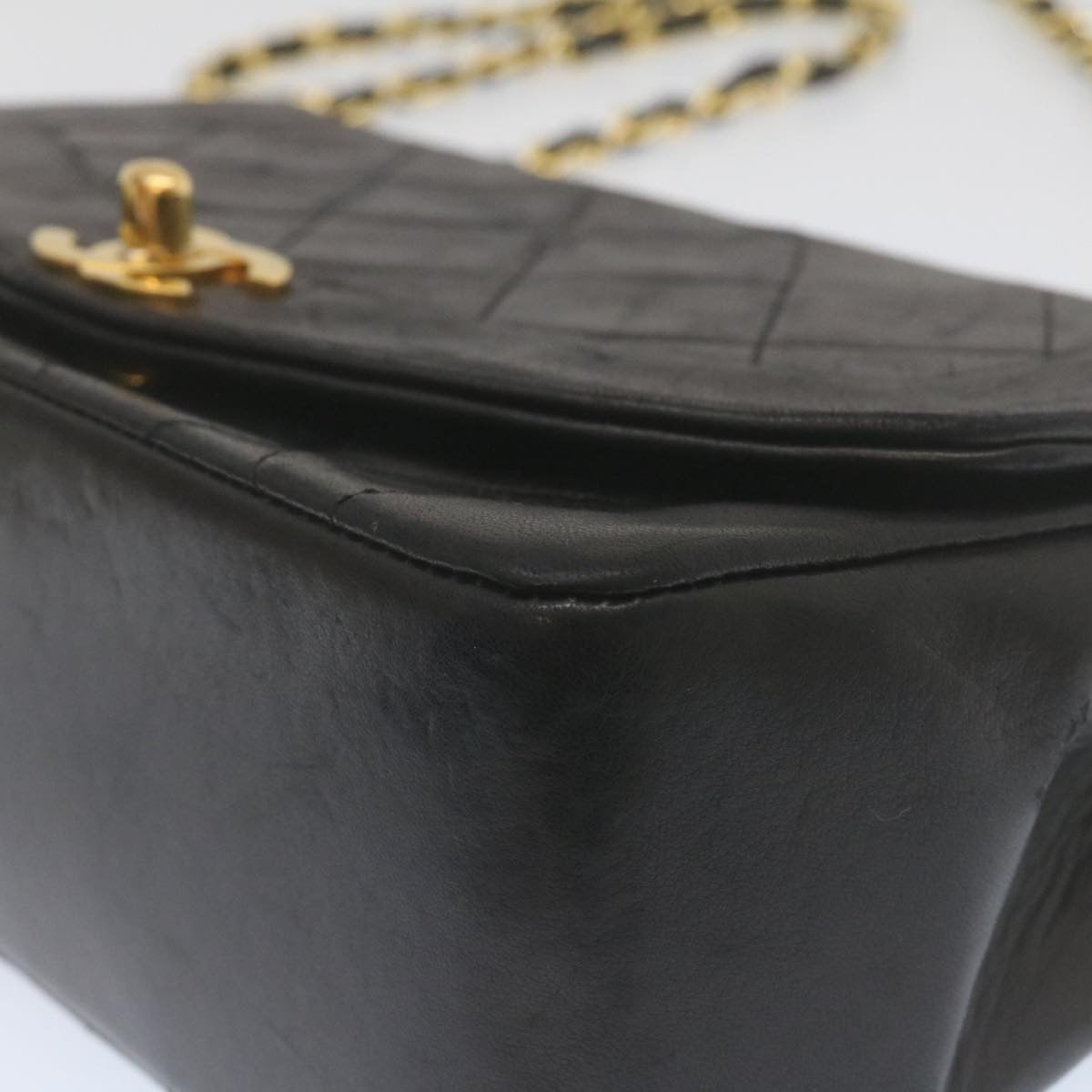 CHANEL Matelasse Turn Lock Diana Chain Shoulder Bag Lamb Skin Black  lt403A
