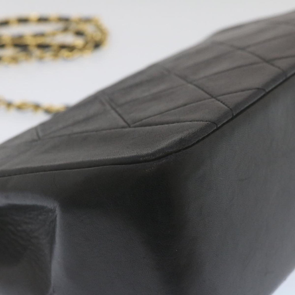 CHANEL Matelasse Turn Lock Diana Chain Shoulder Bag Lamb Skin Black Auth lt403A