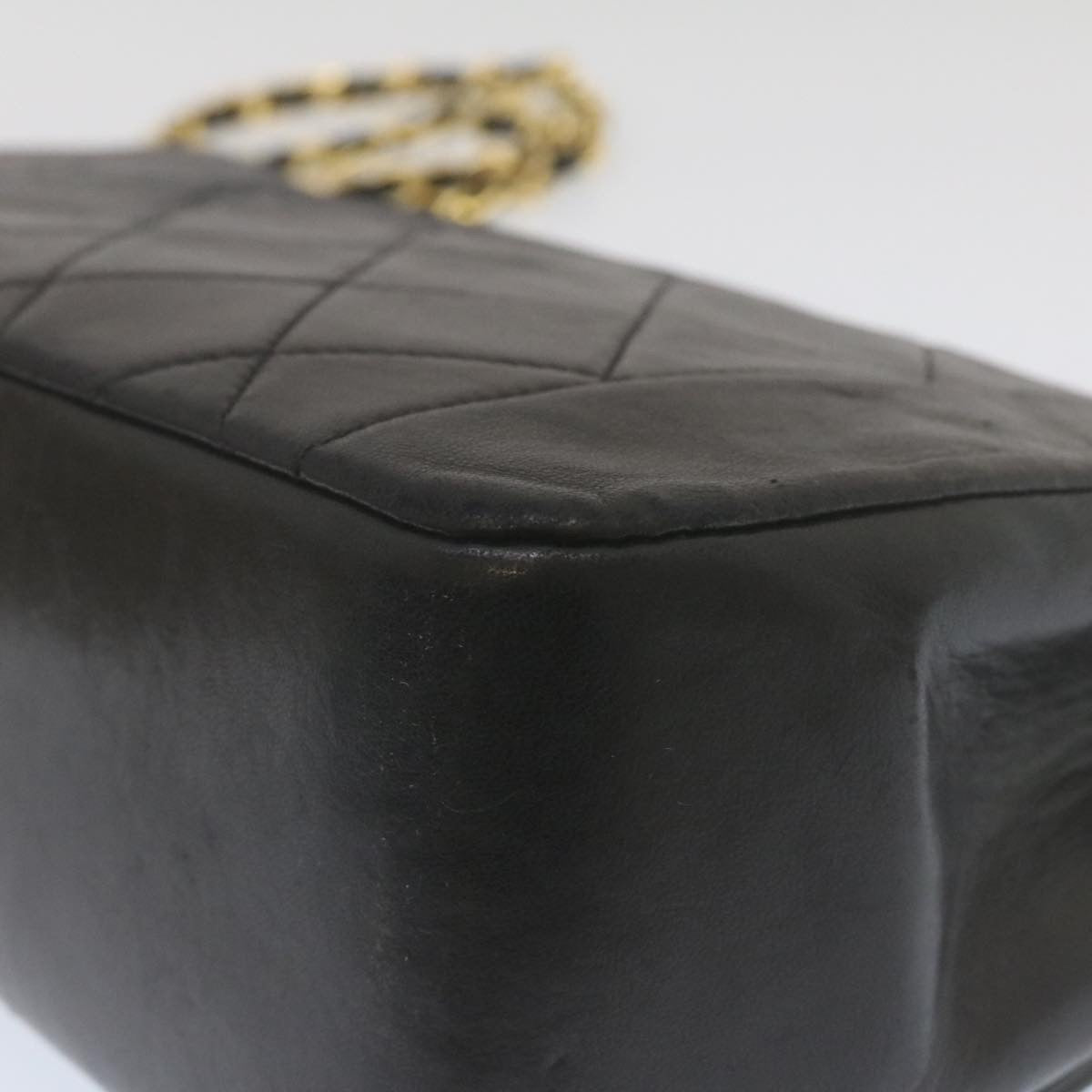 CHANEL Matelasse Turn Lock Diana Chain Shoulder Bag Lamb Skin Black  lt403A