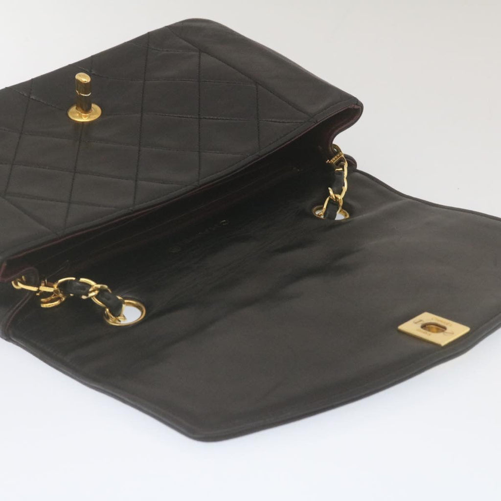 CHANEL Matelasse Turn Lock Diana Chain Shoulder Bag Lamb Skin Black  lt403A