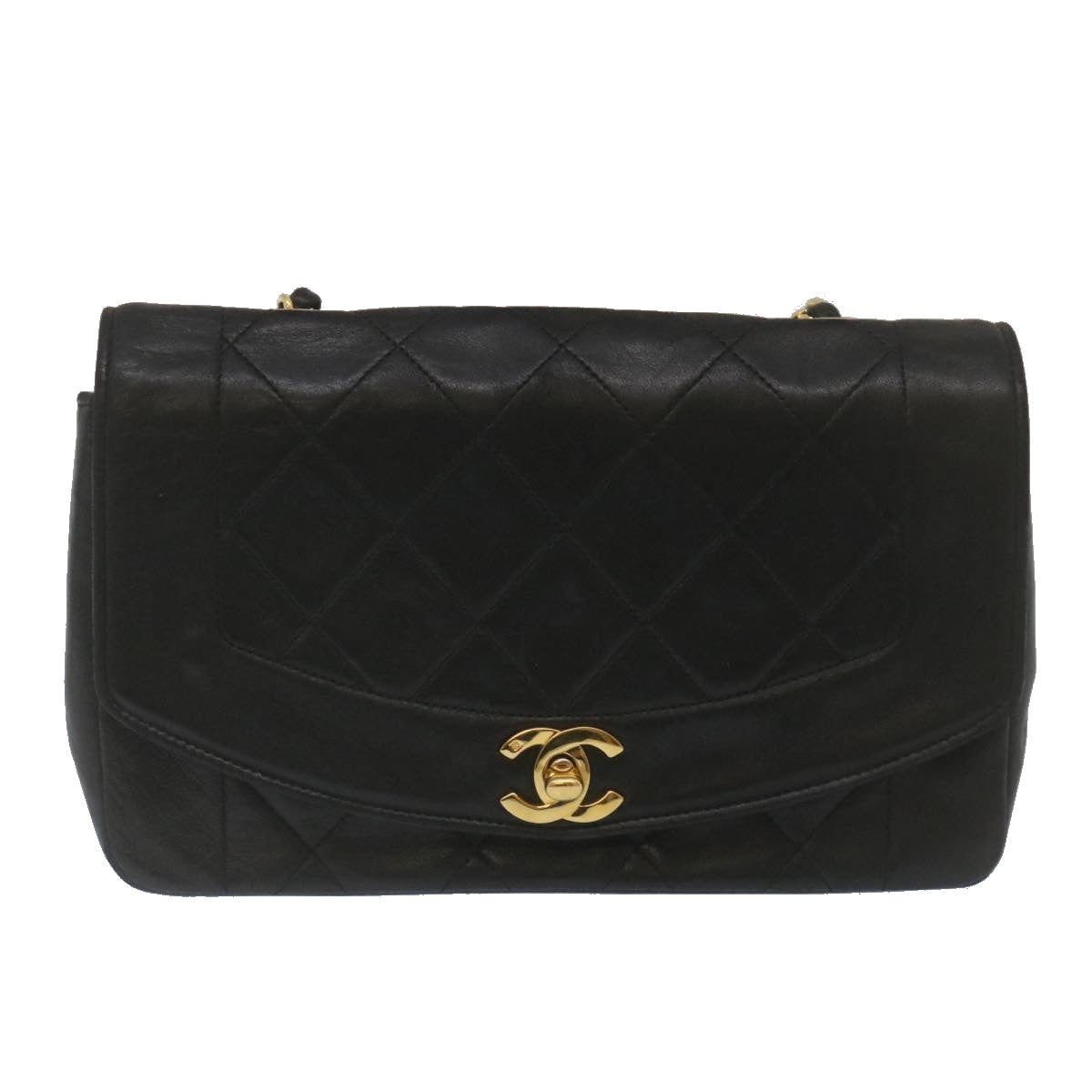 CHANEL Matelasse Turn Lock Diana Chain Shoulder Bag Lamb Skin Black  lt403A