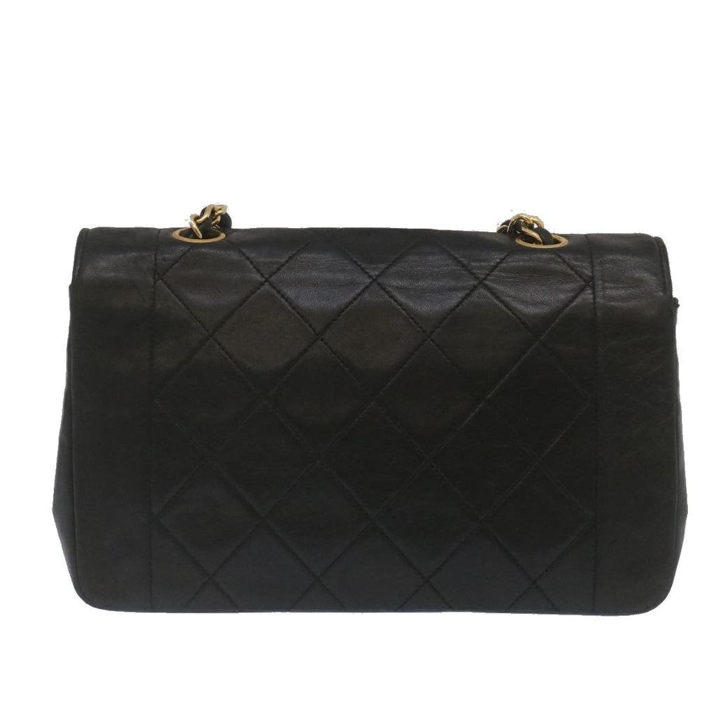 CHANEL Matelasse Turn Lock Diana Chain Shoulder Bag Lamb Skin Black  lt403A