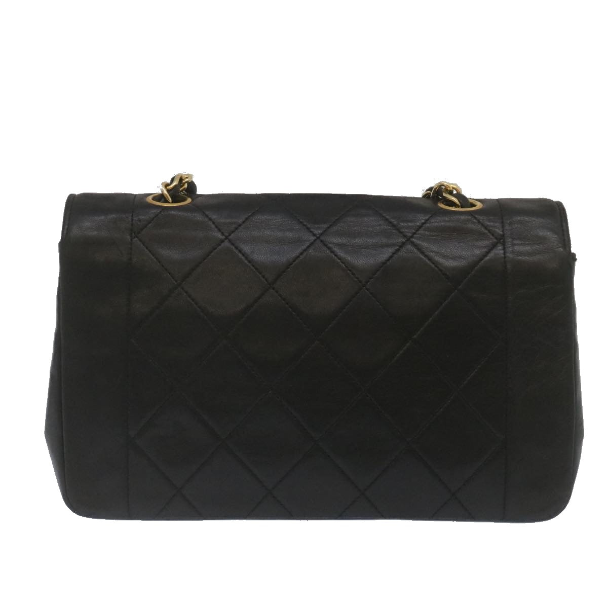 CHANEL Matelasse Turn Lock Diana Chain Shoulder Bag Lamb Skin Black Auth lt403A