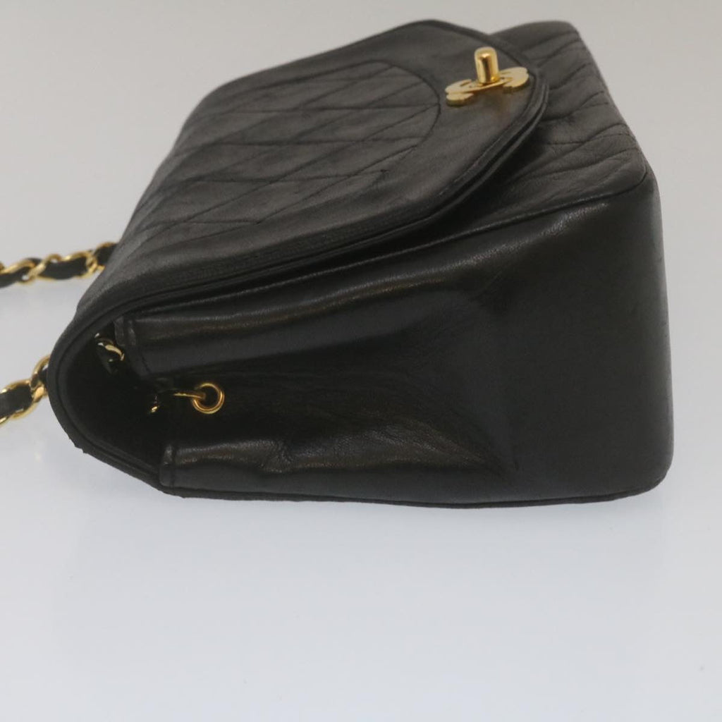 CHANEL Matelasse Turn Lock Diana Chain Shoulder Bag Lamb Skin Black  lt403A