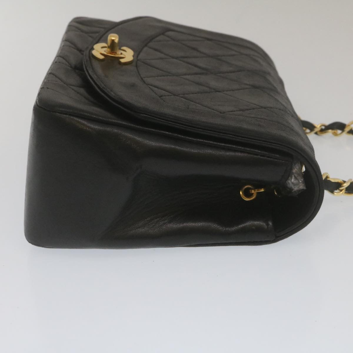 CHANEL Matelasse Turn Lock Diana Chain Shoulder Bag Lamb Skin Black Auth lt403A